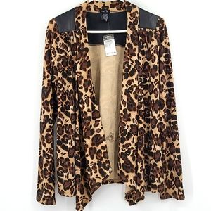 Rue21 Large Black Brown Tan cheetah animal print long sleeve pleather jacket
